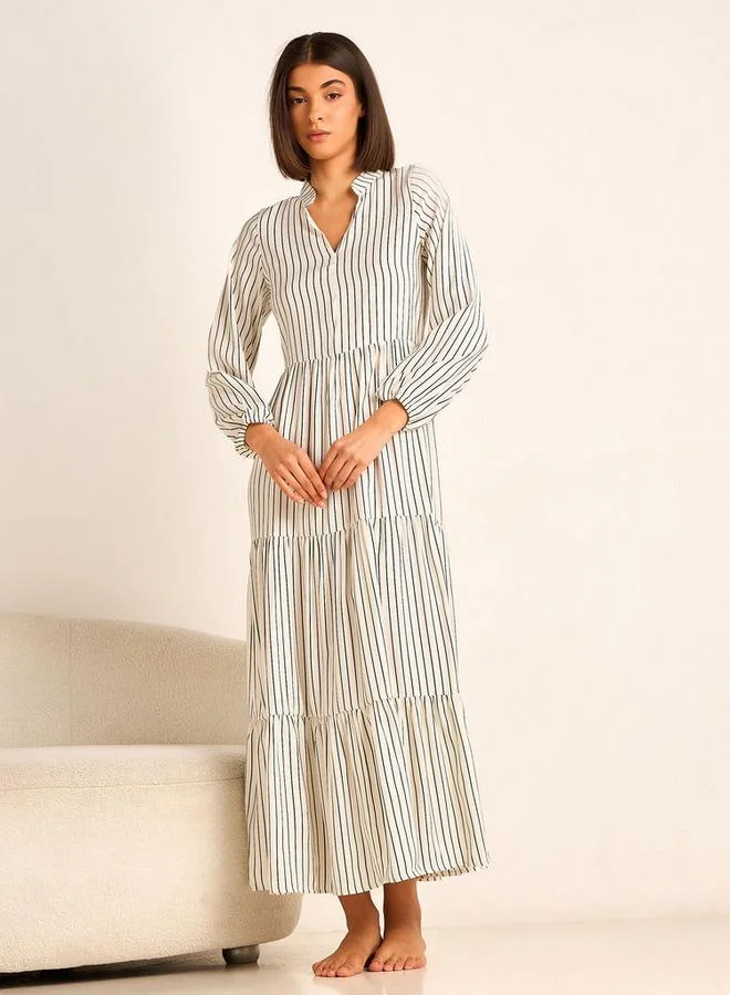 Aadaraya Aadaraya Night Gown Long Sleeves Striped