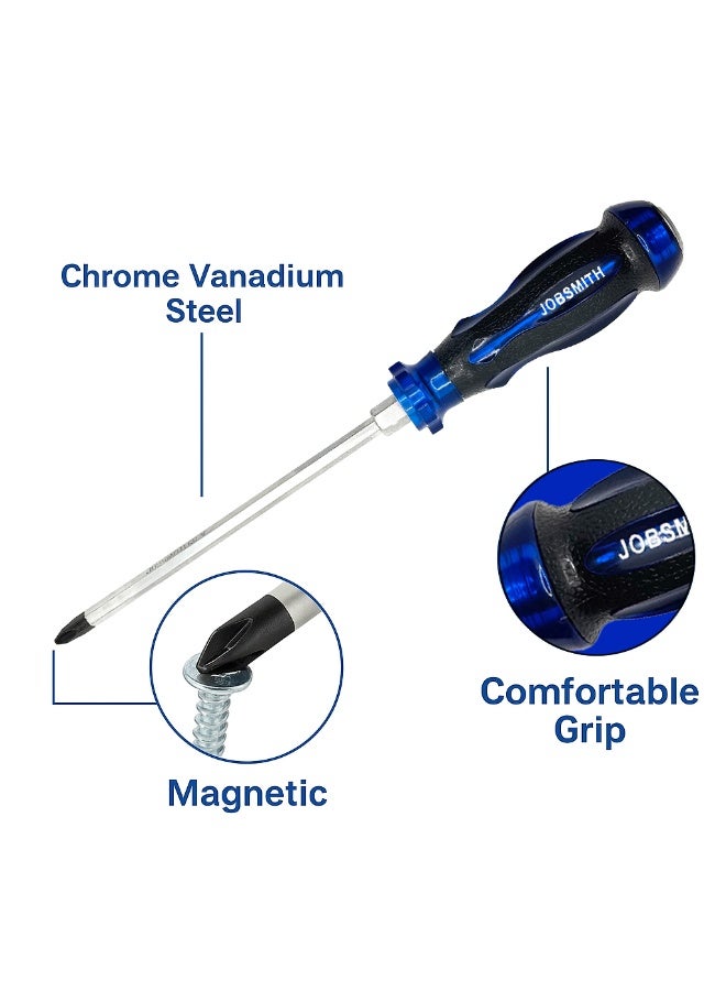 JOBSMITH 6 Inch Professional Hand Tool Screwdrivers with Ergonomic Non Slip Grip and Magnetic Tip for Home DIY and Workshop - Image 4