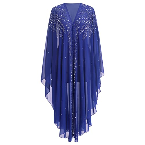 OBEEII Abayas for Women Muslim Abaya Long Sleeve Beaded Embroidery Maxi Dress Loose Full Cover Islamic Dubai Robe Kaftan BS09 One Size