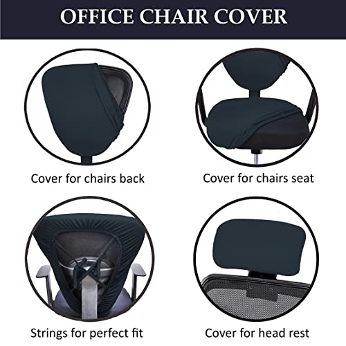 HOTKEI 3 Piece Dark Grey Office Chair Cover with Headrest Cover 200GSM Fabric Stretchable Removable Stain Proof Office Computer Desk Executive Rotating Chair Seat Covers Slipcover Protector - Image 2