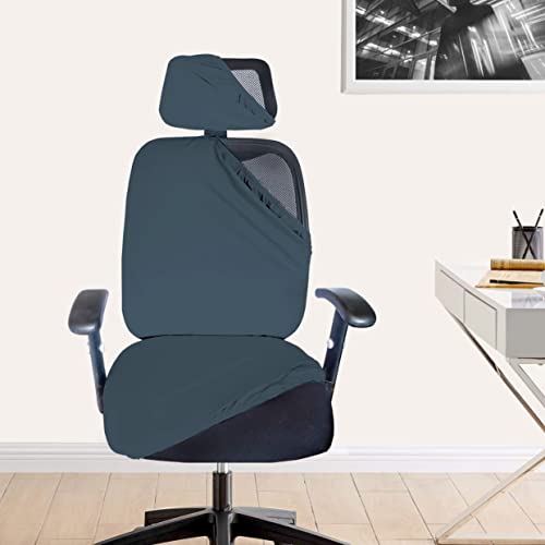 HOTKEI 3 Piece Dark Grey Office Chair Cover with Headrest Cover 200GSM Fabric Stretchable Removable Stain Proof Office Computer Desk Executive Rotating Chair Seat Covers Slipcover Protector - Image 1