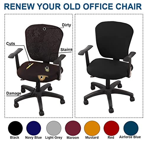HOTKEI 3 Piece Dark Grey Office Chair Cover with Headrest Cover 200GSM Fabric Stretchable Removable Stain Proof Office Computer Desk Executive Rotating Chair Seat Covers Slipcover Protector - Image 4
