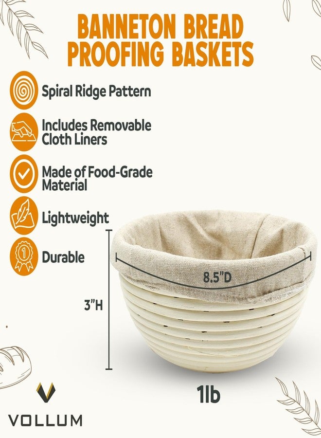 Vollum Banneton Bread Proofing Basket sourdough proofing basket for Beginners & Professional Bakers, Handwoven Rattan Cane Bread Maker with Linen for Artisan Breads, 8.5 x 3 In, 1-Pound Round Brotform - Image 2