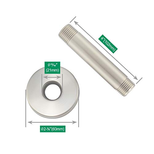 Purelux Ceiling Mount Shower Arm 4 Inches Made of Stainless Steel for Rainfall Showerhead, Brushed Nickel Finish with Gasket Flange - Image 2