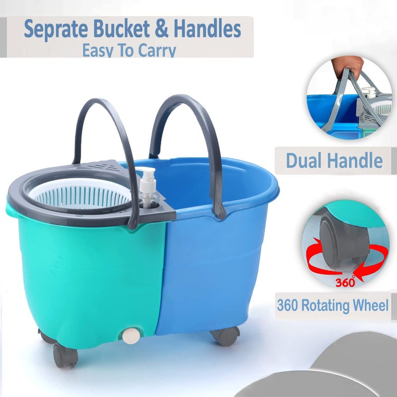V-MOP VMOP Premium Jumbo Double Bucket Double Color Mop with 4 Wheel Trolley Spin MopMagicFloor6 6 Months Warranty on Rod Set - Image 3