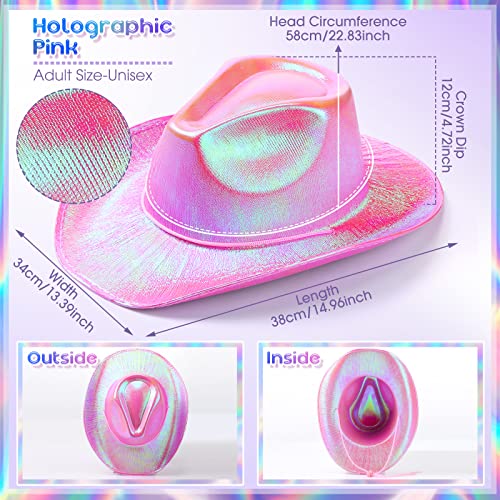 Coume 12 Pcs Neon Sparkly Glitter Cowgirl Cowboy Hat for Women Girl Holographic Cowboy Hat Bulk for Bachelor Halloween Party(Pink,Stylish Style) - Image 3