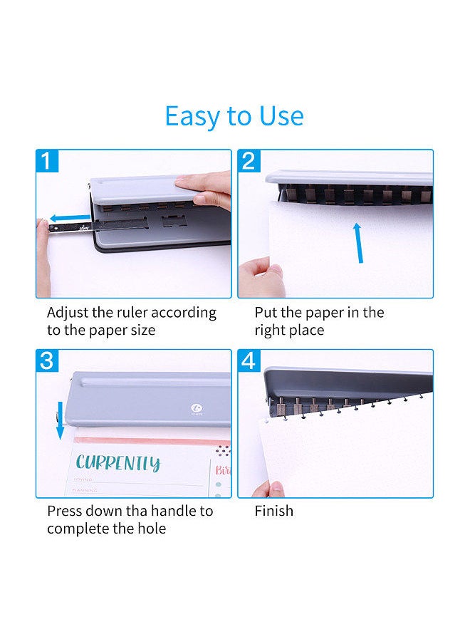 Kw-trio - Handheld DIY Mushroom 12 Holes Punch Puncher Paper Cutter with Ruler 6 Sheets Punch Capacity A4 / A5 / A7 / B5 for Office Home School Students Supplies - Image 1