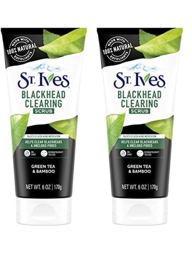 ST. Ives St. Ives Blackhead Clearing Face Scrub, Clears Blackheads & Unclogs Pores, Green Tea & Bamboo, Salicylic Acid Acne Treatment Facial Scrub, Moderate Exfoliator Skin Care with Natural Exfoliants Size: 6 Ounce (Pack of 2) 
