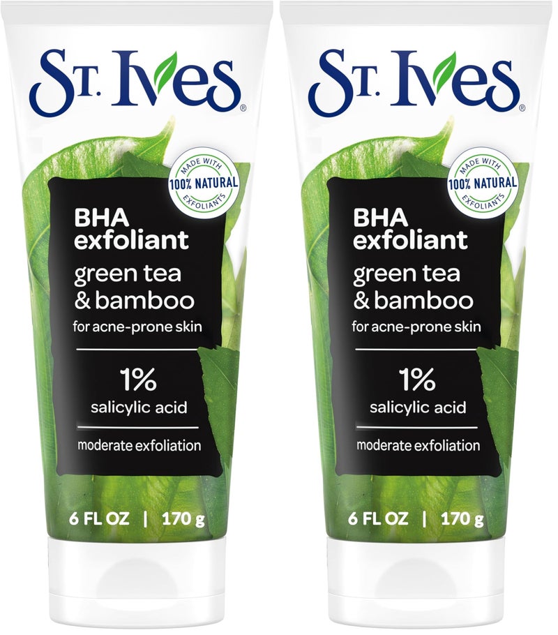 ST. Ives سكراب الوجه من سانت آيفس لإزالة الرؤوس السوداء، Clears Blackheads & Unclogs Pores، شاي أخضر وخيزران، علاج حب الشباب بحمض الساليسيليك، مقشر معتدل للعناية بالبشرة مع مقشرات طبيعية، الحجم: 6 أونصة (عبوة من 2) - Image 1
