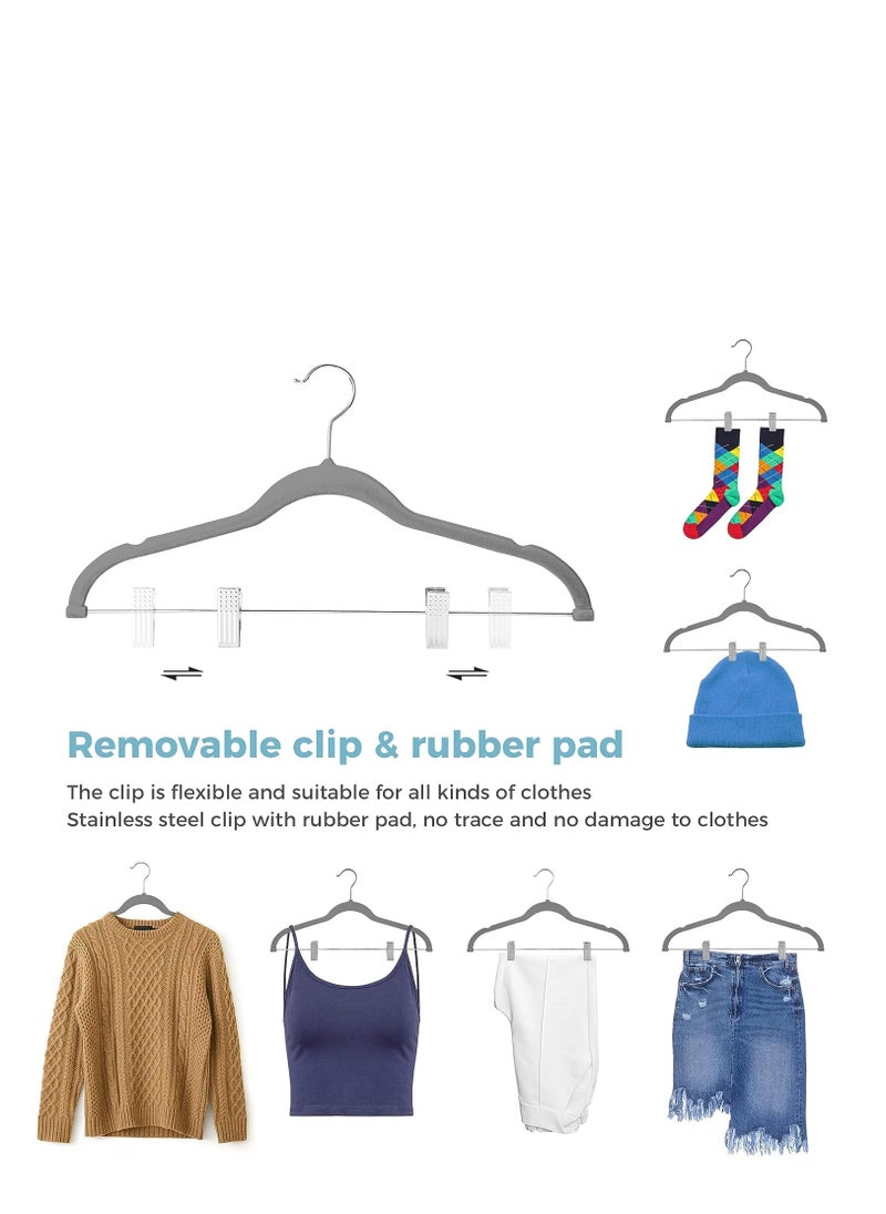 KASTWAVE DAY Velvet Skirt Hangers 20 Pack, Gray Velvet Hangers with Adjustable Clips, Space Saving Slim Velvet Pant Hangers, Heavy Duty Shorts Hangers, Non Slip Clip Hangers for Pants, Skirts, Shorts  - Image 4