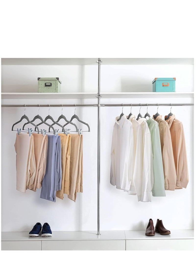 KASTWAVE DAY Velvet Skirt Hangers 20 Pack, Gray Velvet Hangers with Adjustable Clips, Space Saving Slim Velvet Pant Hangers, Heavy Duty Shorts Hangers, Non Slip Clip Hangers for Pants, Skirts, Shorts  - Image 2