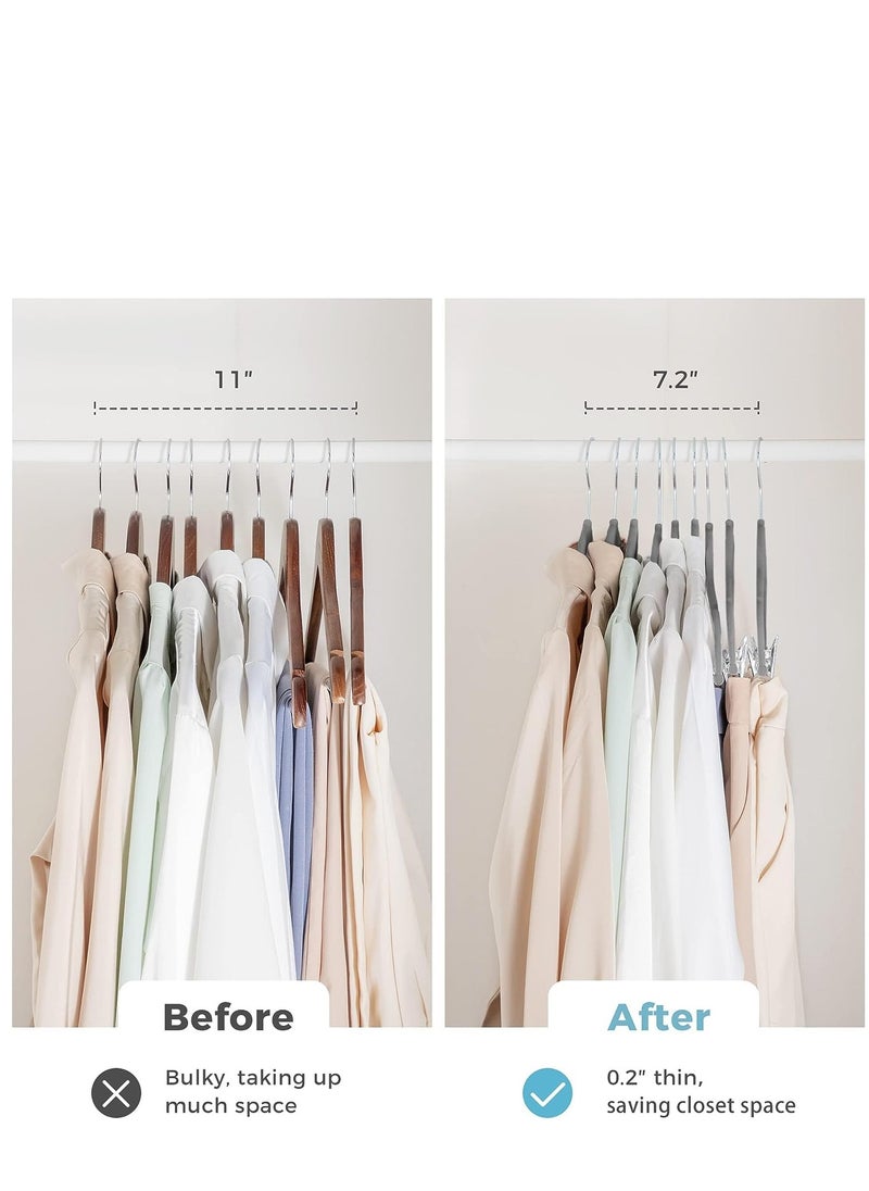 KASTWAVE DAY Velvet Skirt Hangers 20 Pack, Gray Velvet Hangers with Adjustable Clips, Space Saving Slim Velvet Pant Hangers, Heavy Duty Shorts Hangers, Non Slip Clip Hangers for Pants, Skirts, Shorts  - Image 5