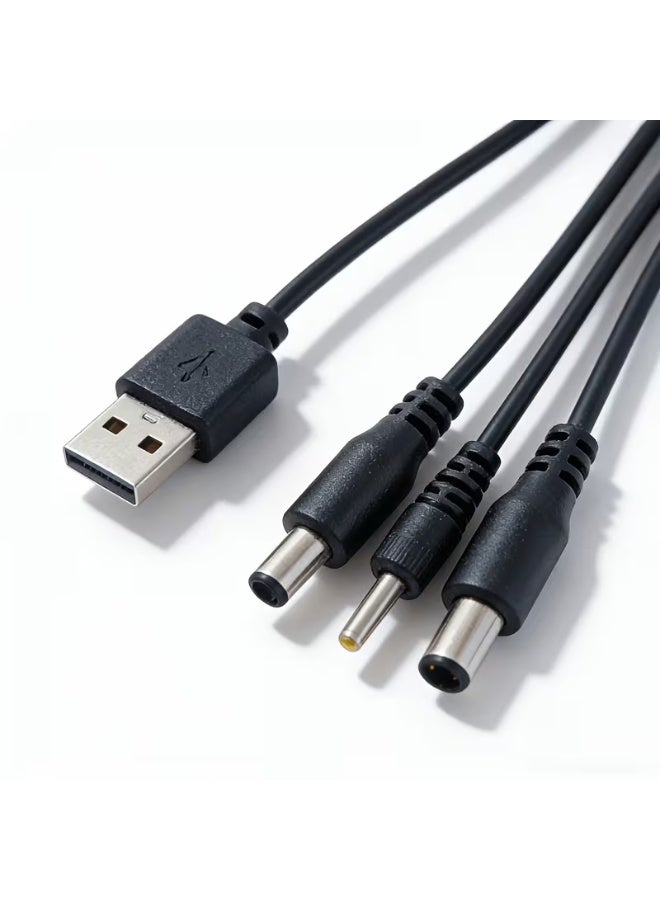 كابلات USB 3 في 1، شاحن USB عالمي متعدد المنافذ، مزود بكابلين شحن عالميين متعدد المنافذ DC5.5 مم و DC2.5 مم، مع 3 منافذ للهواتف المحمولة، ومكبرات الصوت، ومشغلات MP3 و MP4، ومصابيح المكتب، وغيرها من أجهزة الشحن DC2.5 مم / DC5.5 مم. - Image 1