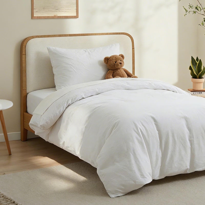 LOVQUE 100% Washed Cotton Duvet Cover Twin Size, Linen-Like Textured White Fade-Resistant Natural Bedding Set (No Comforter), 68x90 Inches - Image 2