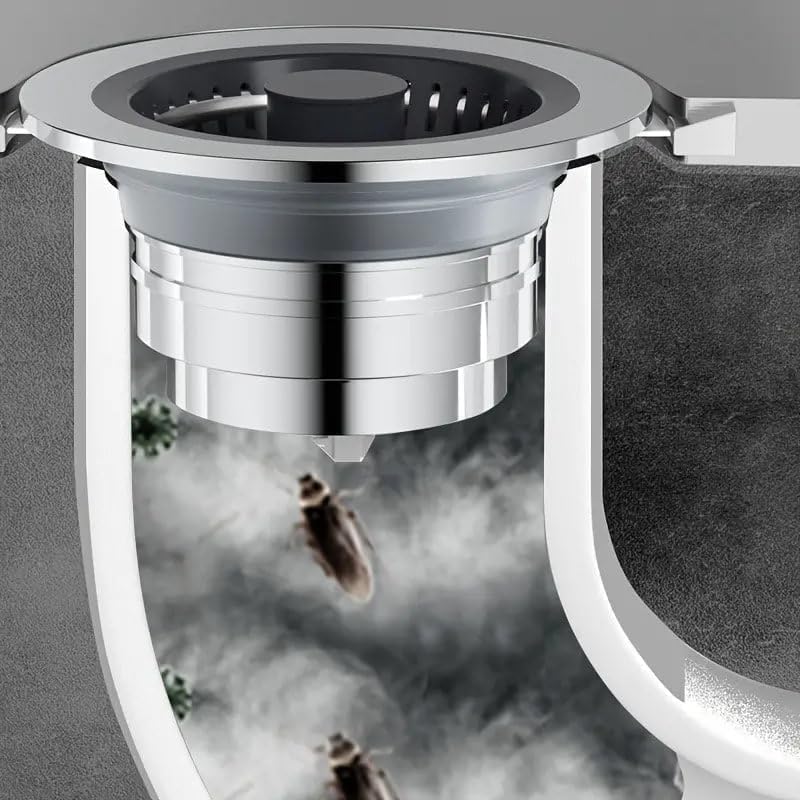 Voxmtix Upgraded 3 in 1 Kitchen Sink Drain Strainer - Stopper Set, Stainless Steel Kitchen Sink Stopper, Pop Up Anti-Clogging Sink Strainer Basket Filter - Image 2