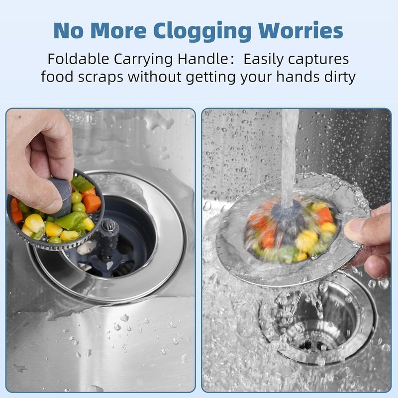 Voxmtix Upgraded 3 in 1 Kitchen Sink Drain Strainer - Stopper Set, Stainless Steel Kitchen Sink Stopper, Pop Up Anti-Clogging Sink Strainer Basket Filter - Image 4