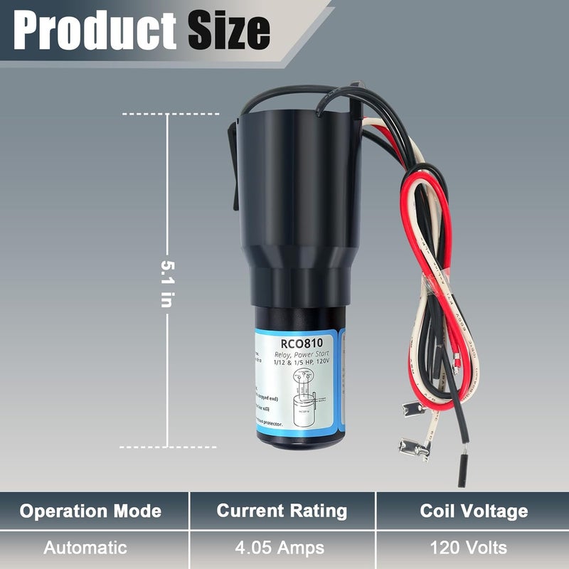 Ketofa RCO810 3 in 1 Hard Start Kit for Refrigerator Compatible with Supco Hard Start Relay and Start Capacitor-1/12 to 1/5HP, 110-125VAC-Replaces TJ90RCO810, AP4503019, ERP810, HS8, HS810, RC0810 & RC100 - Image 3