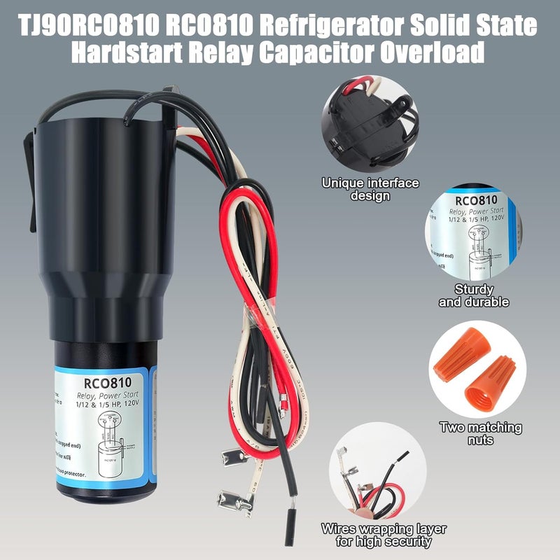 Ketofa RCO810 3 in 1 Hard Start Kit for Refrigerator Compatible with Supco Hard Start Relay and Start Capacitor-1/12 to 1/5HP, 110-125VAC-Replaces TJ90RCO810, AP4503019, ERP810, HS8, HS810, RC0810 & RC100 - Image 5