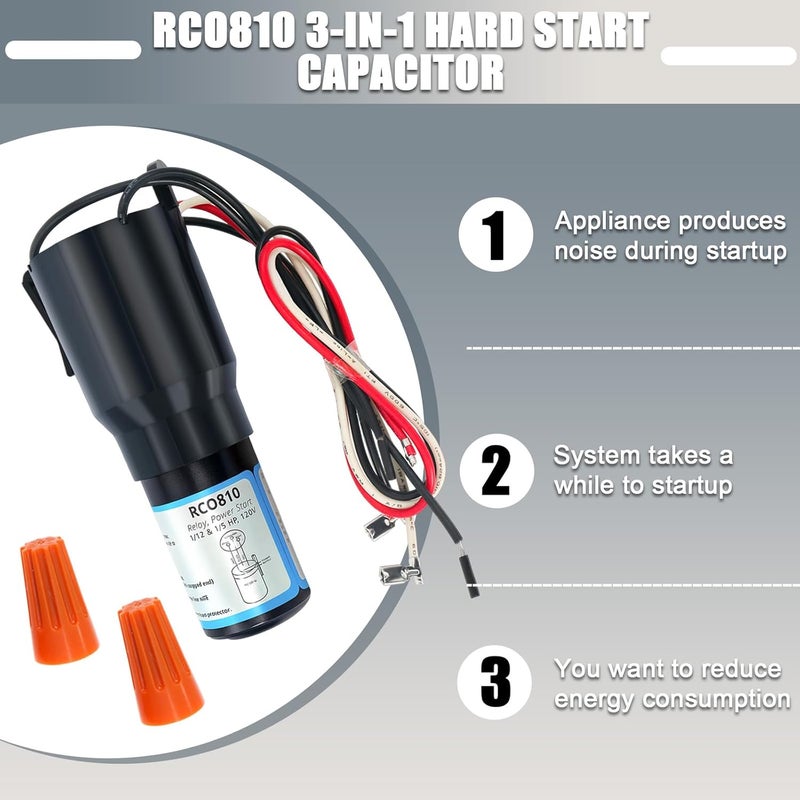 Ketofa RCO810 3 in 1 Hard Start Kit for Refrigerator Compatible with Supco Hard Start Relay and Start Capacitor-1/12 to 1/5HP, 110-125VAC-Replaces TJ90RCO810, AP4503019, ERP810, HS8, HS810, RC0810 & RC100 - Image 2