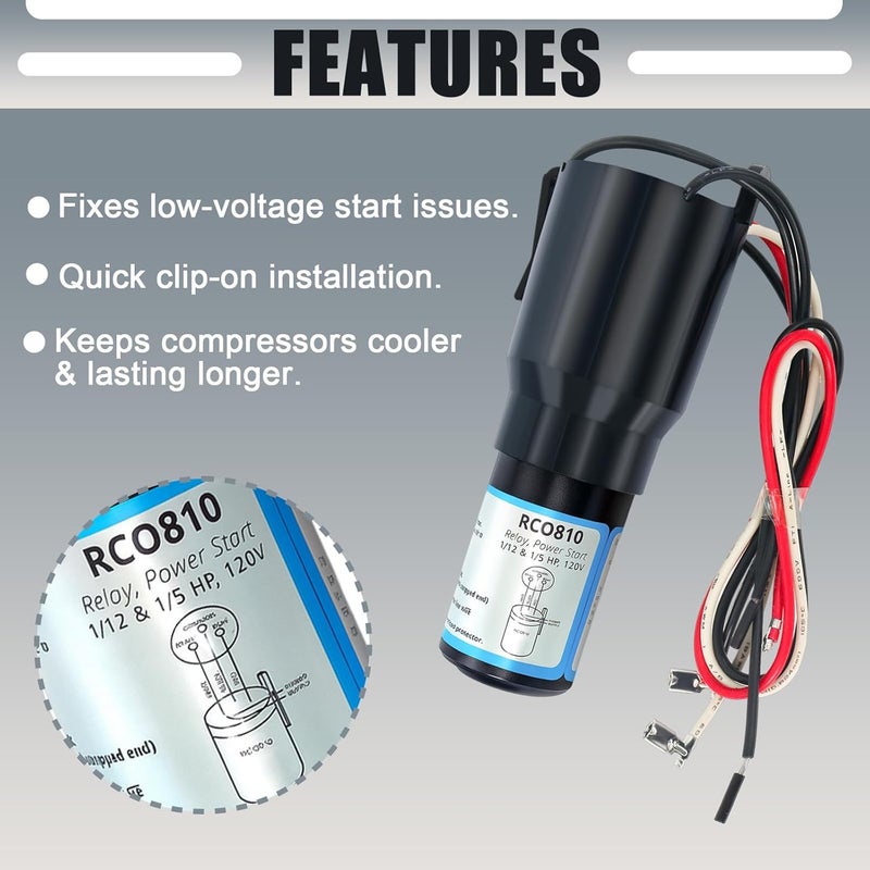 Ketofa RCO810 3 in 1 Hard Start Kit for Refrigerator Compatible with Supco Hard Start Relay and Start Capacitor-1/12 to 1/5HP, 110-125VAC-Replaces TJ90RCO810, AP4503019, ERP810, HS8, HS810, RC0810 & RC100 - Image 4