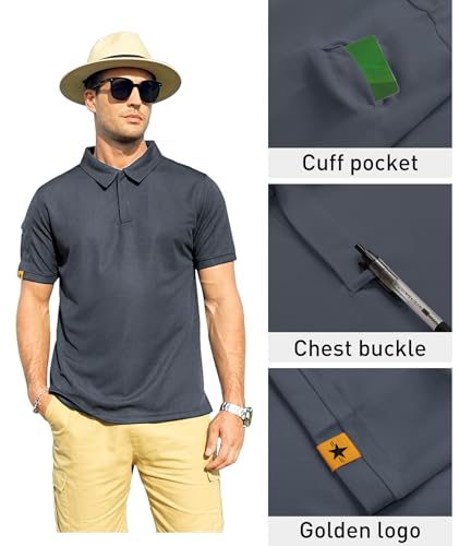 ZITY Mens Polo Shirt Short Sleeve Sports Tactical T-Shirt Athletic Golf Polos Daily Casual Stylish Collared Shirts for Men Grey XX-Large - Image 2