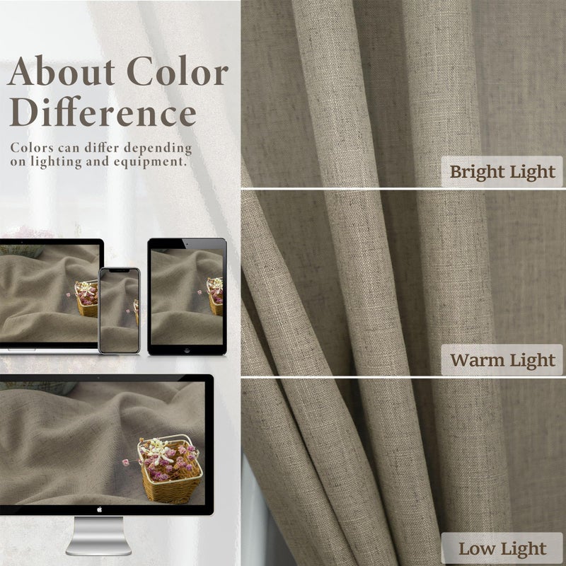Pitalk Taupe Curtains 84 Inches Long for Living Room 2 Panel Sets Burlap Curtain Back Tab Neutral Modern Farmhouse Window Privacy Semi Sheer Linen Drape Pinch Pleated Look Curtain Dark Brown 84 Length - Image 3