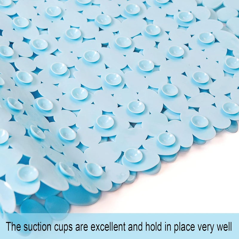 SONGZIMING Bathtub Mat Non Slip Pebble Bath Shower Mat with Drain Holes, Suction Cups Mat for Tub 16" W x 35" L, Blue - Image 5