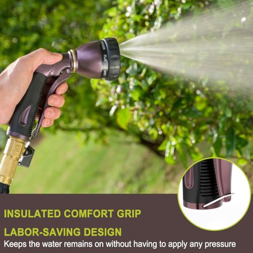 FANHAO Heavy Duty Garden Hose Nozzle, 100% Metal Water Nozzle with 8 Adjustable Spray Patterns, High Pressure Hose Sprayer with Non-Slip Grip for Watering Plants & Lawns, Washing Cars & Pets -Bronze - Image 5