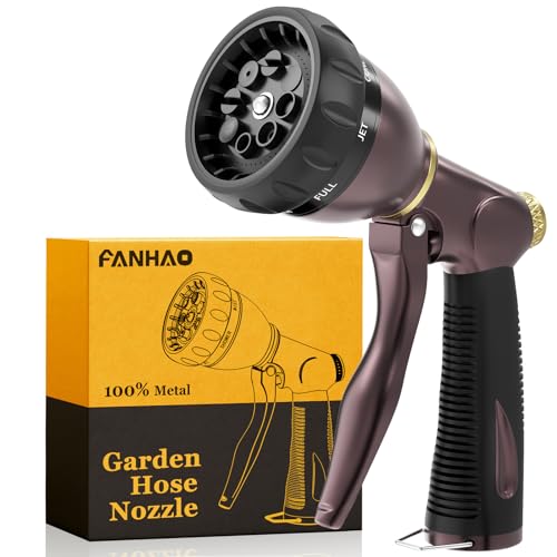 FANHAO Heavy Duty Garden Hose Nozzle, 100% Metal Water Nozzle with 8 Adjustable Spray Patterns, High Pressure Hose Sprayer with Non-Slip Grip for Watering Plants & Lawns, Washing Cars & Pets -Bronze - Image 1