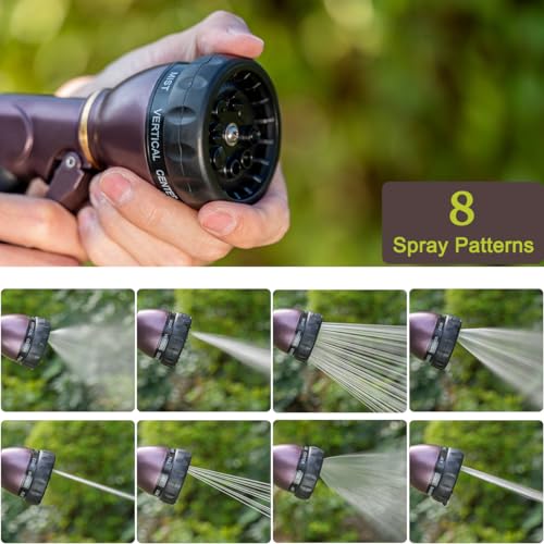 FANHAO Heavy Duty Garden Hose Nozzle, 100% Metal Water Nozzle with 8 Adjustable Spray Patterns, High Pressure Hose Sprayer with Non-Slip Grip for Watering Plants & Lawns, Washing Cars & Pets -Bronze - Image 4