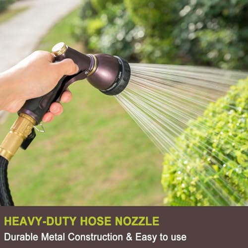 FANHAO Heavy Duty Garden Hose Nozzle, 100% Metal Water Nozzle with 8 Adjustable Spray Patterns, High Pressure Hose Sprayer with Non-Slip Grip for Watering Plants & Lawns, Washing Cars & Pets -Bronze - Image 2