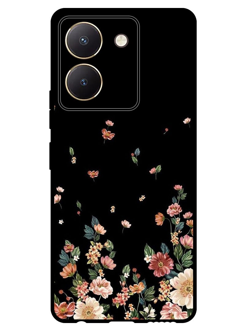 Theodor Protective Case Anti Scratch Shock Proof Bumper Cover For Vivo Y77t Flowers in Black Background - Image 1