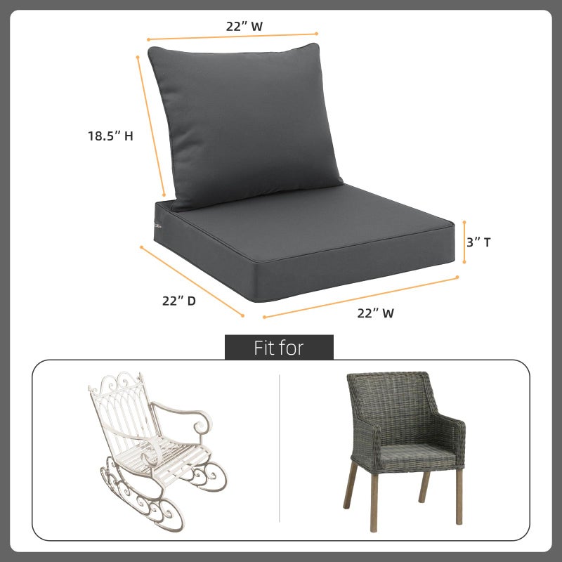 Favoyard Outdoor Seat Cushion Set 22 x 22 Inch Waterproof & Fade Resistant Patio Furniture Cushions with Removable Cover Deep Seat & Back Cushion with Tie Straps for Chair Sofa Couch - Image 2