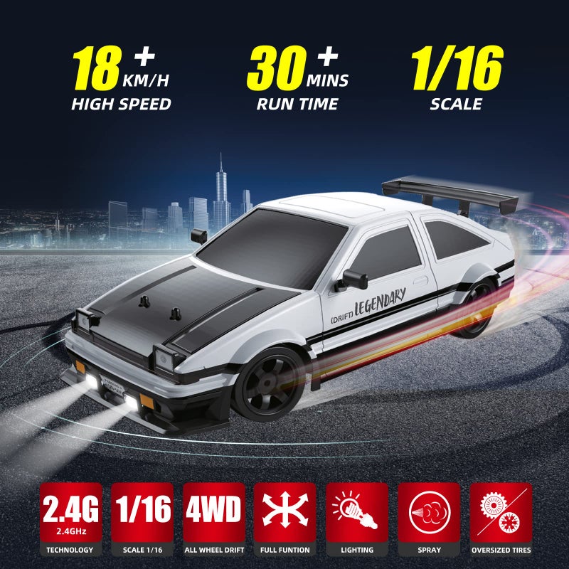 Sakeye RC Drift Car 24GHz 116 Scale 4WD High Speed Remote Control Cars Vehicle with LED Lights Two Batteries and Drifting Tires Racing Sport Toy Cars for Adults Boys Girls Kids - Image 3