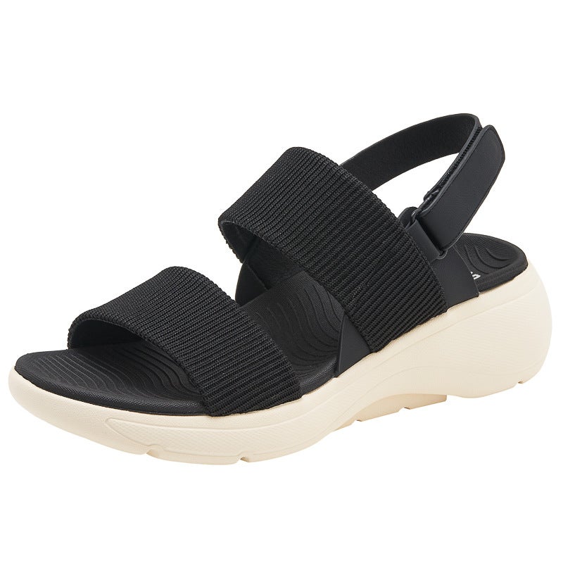 2024 New Womens Thick Sole Sandals Comfortable Magic Tape Black