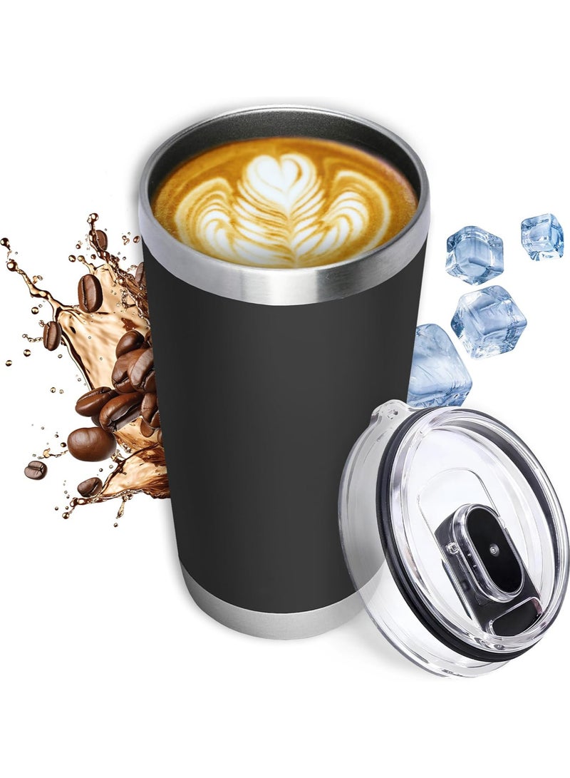 590ml/20oz Stainless Steel Coffee Travel Mug with Leakproof Lid Insulated, Portable Espresso Thermal Cup for Tea and Coffee, Reusable Vacuum Thermos Tumbler for Hot and Cold Drinks (Black)  - Image 1