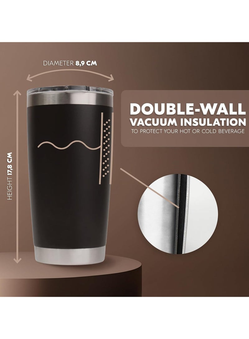 590ml/20oz Stainless Steel Coffee Travel Mug with Leakproof Lid Insulated, Portable Espresso Thermal Cup for Tea and Coffee, Reusable Vacuum Thermos Tumbler for Hot and Cold Drinks (Black)  - Image 2