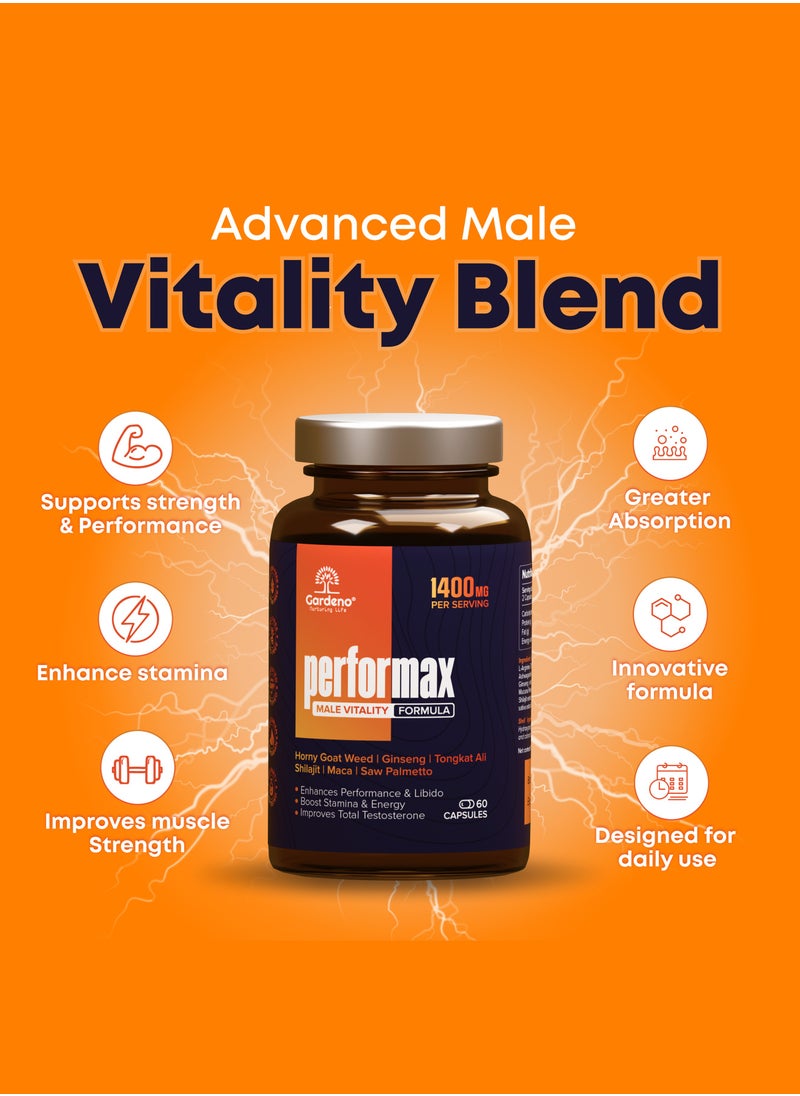 Gardeno Performax – 12-in-1 Herbal Blend | Extra Strength Men's Formula for Vitality & Natural Energy | 60 Veg Capsules  - Image 3
