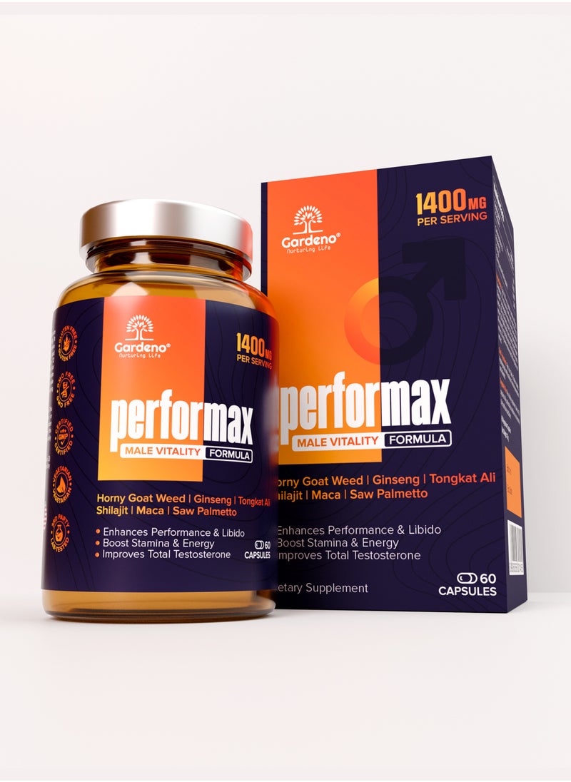 Gardeno Performax – 12-in-1 Herbal Blend | Extra Strength Men's Formula for Vitality & Natural Energy | 60 Veg Capsules  - Image 2