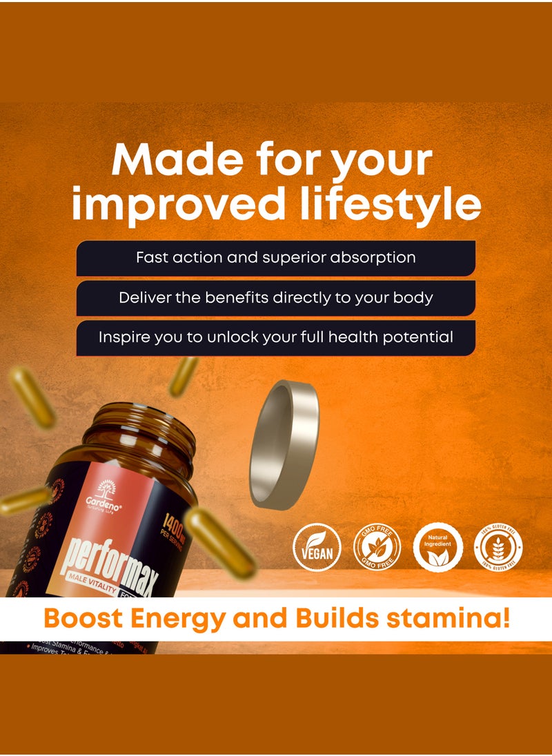 Gardeno Performax – 12-in-1 Herbal Blend | Extra Strength Men's Formula for Vitality & Natural Energy | 60 Veg Capsules  - Image 4