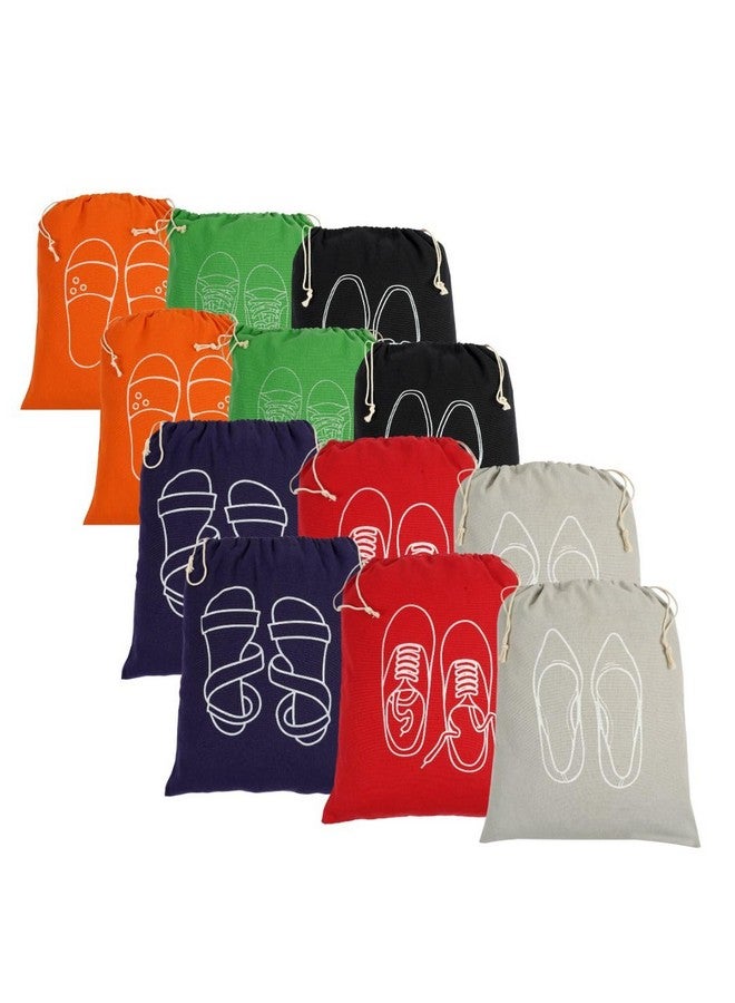 IVILLAGE IVILLAGE Premium Reusable and Washable 100% Pure Cotton Fabric Shoe Covers/Bags with Drawstring Closure|Handcrafted Doodle Collection|Ideal for Travel, Home and Storage|Pack of 12|Multicolor|Unisex - Image 1