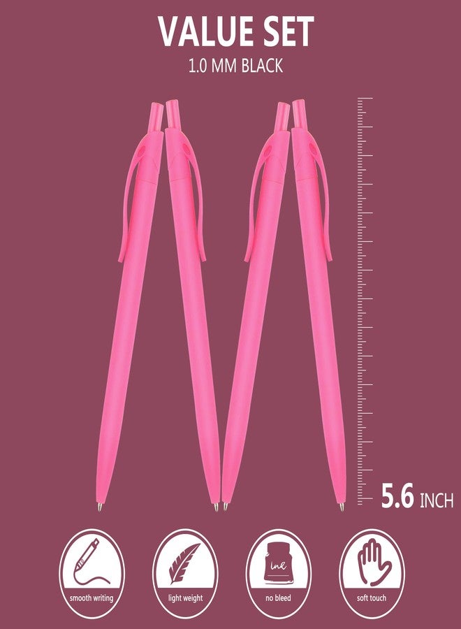 Deegtran Pens Bulk, 100 Pack No Bleed Pink Barrel Click Pens, Medium Point, Smooth Ink, 1.0MM Black Ink - Image 2