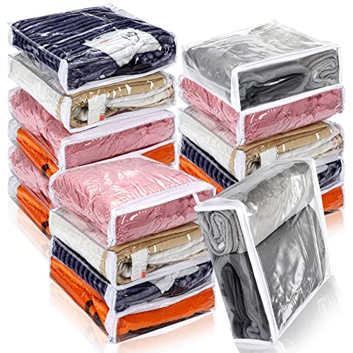 Kingdder 16 Pcs Clear Vinyl Zippered Sweater Storage Bags with Zipper Plastic Sheet Organizer and Storage for Clothing Blankets Sheet Linen Bed Pillow Cube Organizer12 x 12 x 4 Inch