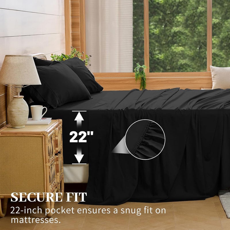 Bedlifes Deep Pocket Sheets 18-24 Inch, California King Size Egyptian Cotton 1000 Thread Count, 4-Piece - Fits Extra Thick Mattresses, Cooling & Breathable (Black) - Image 4