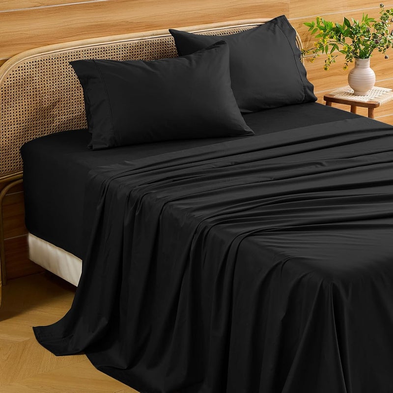 Bedlifes Deep Pocket Sheets 18-24 Inch, California King Size Egyptian Cotton 1000 Thread Count, 4-Piece - Fits Extra Thick Mattresses, Cooling & Breathable (Black) - Image 1
