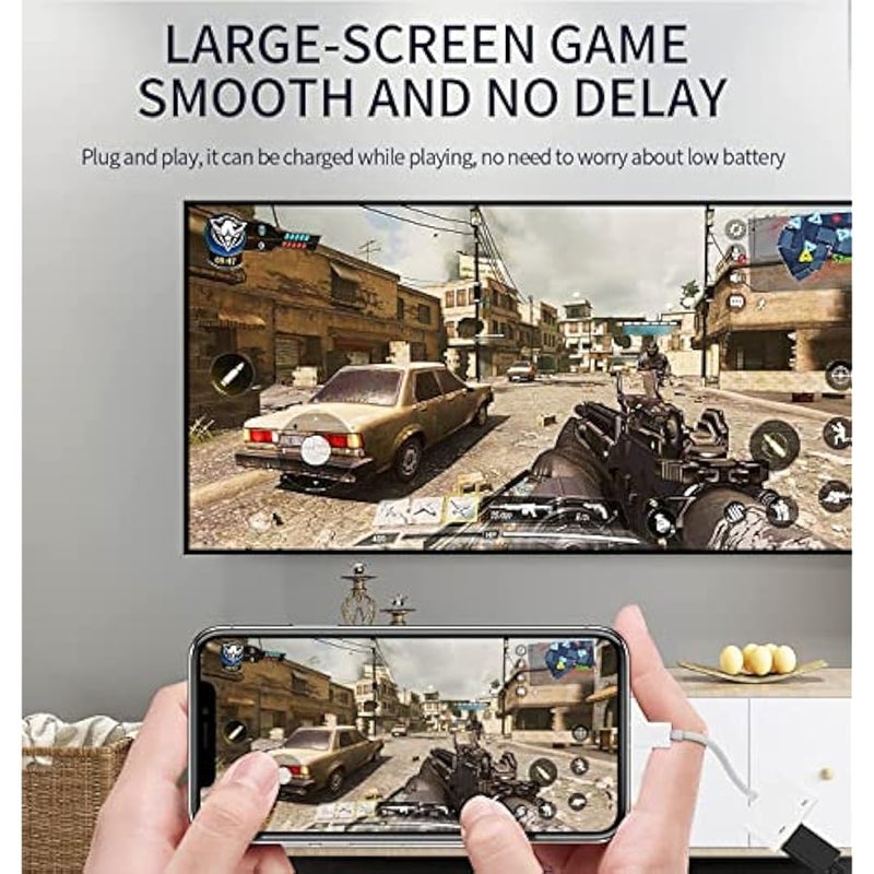 Lightning to HDMI Adapter, Apple MFi Certified Digital AV HDMI Converter with Lightning Charging Port for iPhone 13/SE/12/11/XR/X/8/7/iPad Sync Screen to TV/Projector/Monitor (White) - Image 4