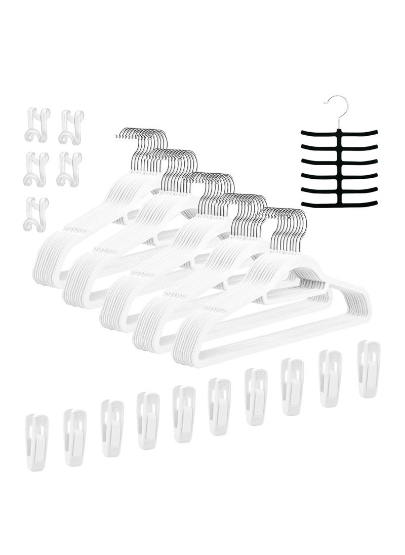 TYCOM Non Slip Velvet Hangers Suit Hangers 20 Pack Ultra Thin Space Saving 360 Degree Swivel Hook Clothes Hangers Hold Up to 10 Lbs for Coats Jackets Pants Dress Cloth Metal Clip 20pcs White.  - Image 1