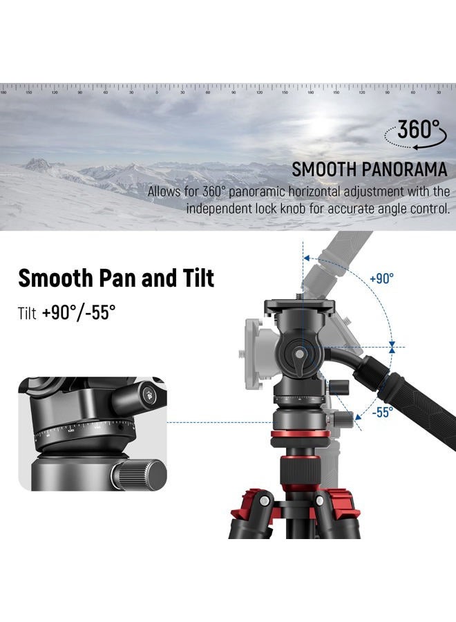 Neewer Tripod Fluid Head with +/-10° Leveling Base(37mm Dia.), Metal Pan Tilt Head with Arca Type QR Plate, Telescopic Handle for Compact Video Camera DSLR Camera, Max Load 8.8lb/4kg, GM27 - Image 5