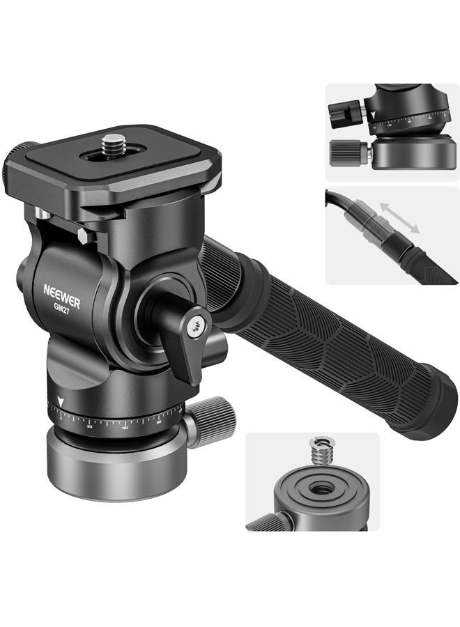 Neewer Tripod Fluid Head with +/-10° Leveling Base(37mm Dia.), Metal Pan Tilt Head with Arca Type QR Plate, Telescopic Handle for Compact Video Camera DSLR Camera, Max Load 8.8lb/4kg, GM27 - Image 1