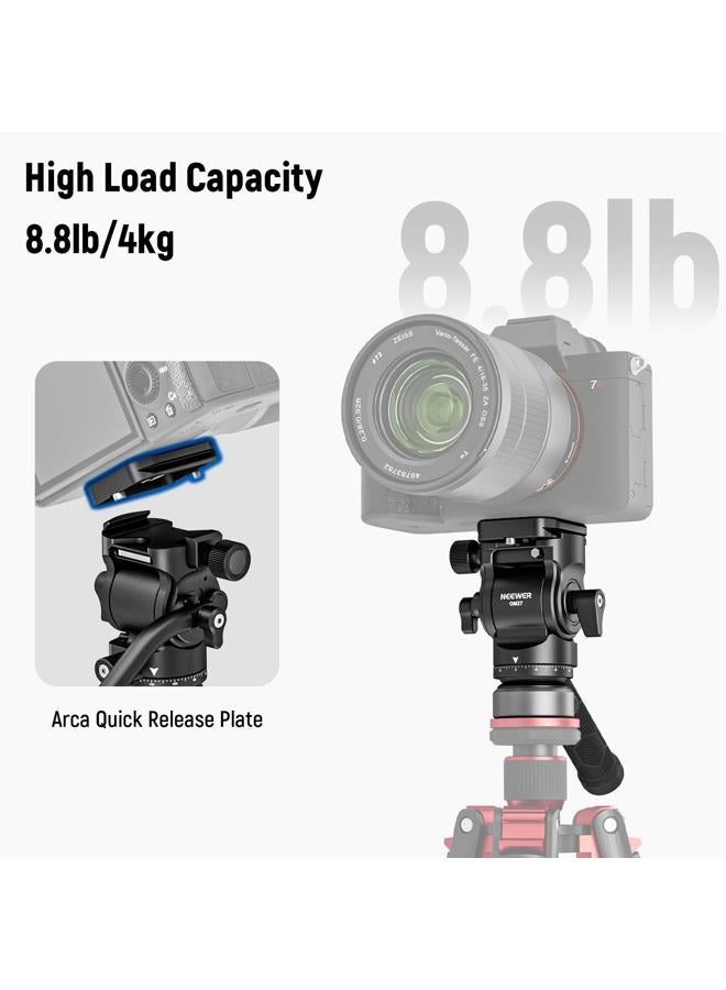 Neewer Tripod Fluid Head with +/-10° Leveling Base(37mm Dia.), Metal Pan Tilt Head with Arca Type QR Plate, Telescopic Handle for Compact Video Camera DSLR Camera, Max Load 8.8lb/4kg, GM27 - Image 3